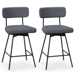 2er Set Barhocker drehbar Barstuhl gepolstert mit Rückenlehne & Fußstütze Grau/Beige