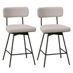 2er Set Barhocker drehbar Barstuhl gepolstert mit Rückenlehne & Fußstütze Grau/Beige