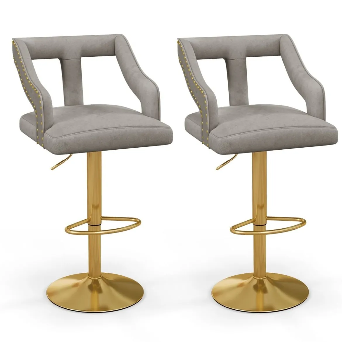 2er Set Barhocker drehbare Barstühle 63-85 höhenverstellbar Küchenhocker aus Samt Grau/Rosa