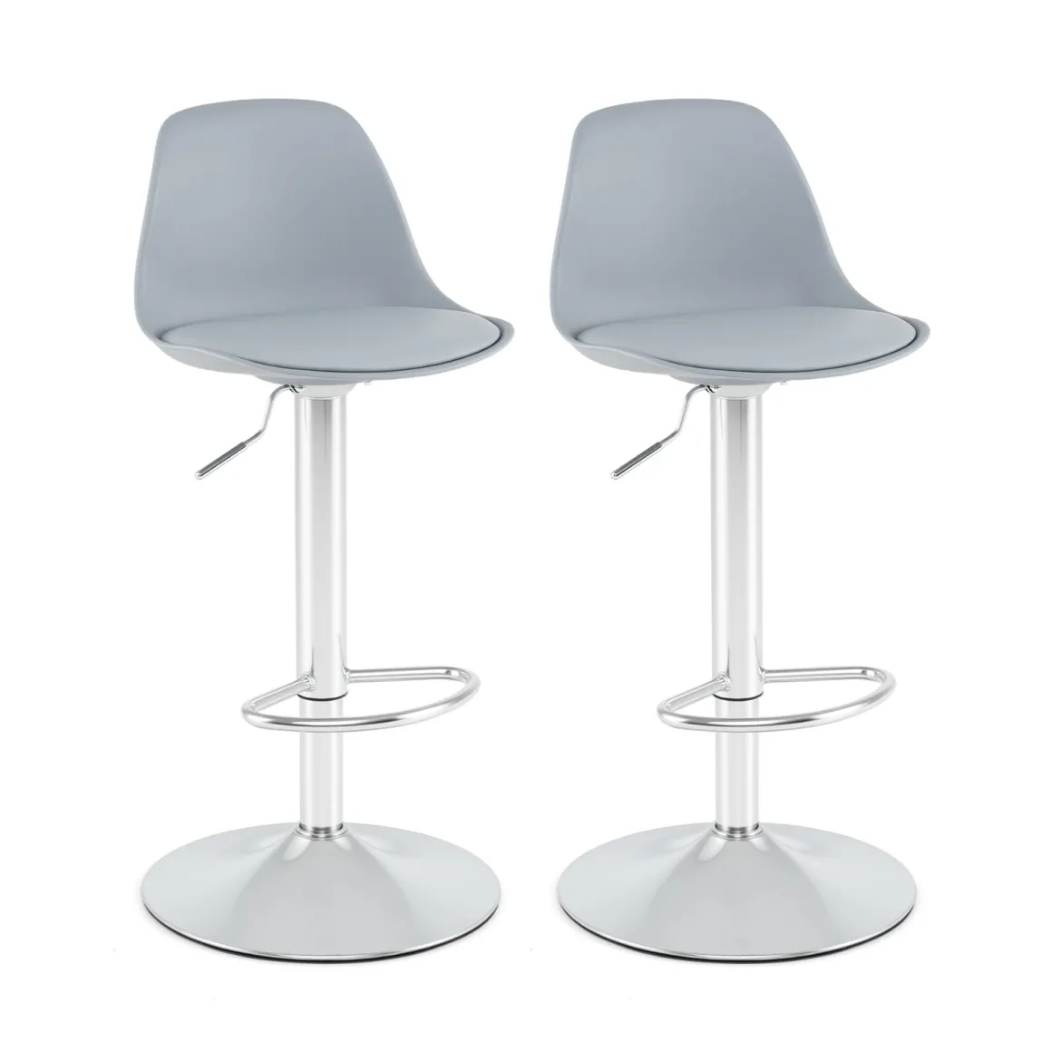 2er Set Barhocker 360 °Drehbarer Barstuhl Höhenverstellbarer Tresenhocker Küchenhocker Grau