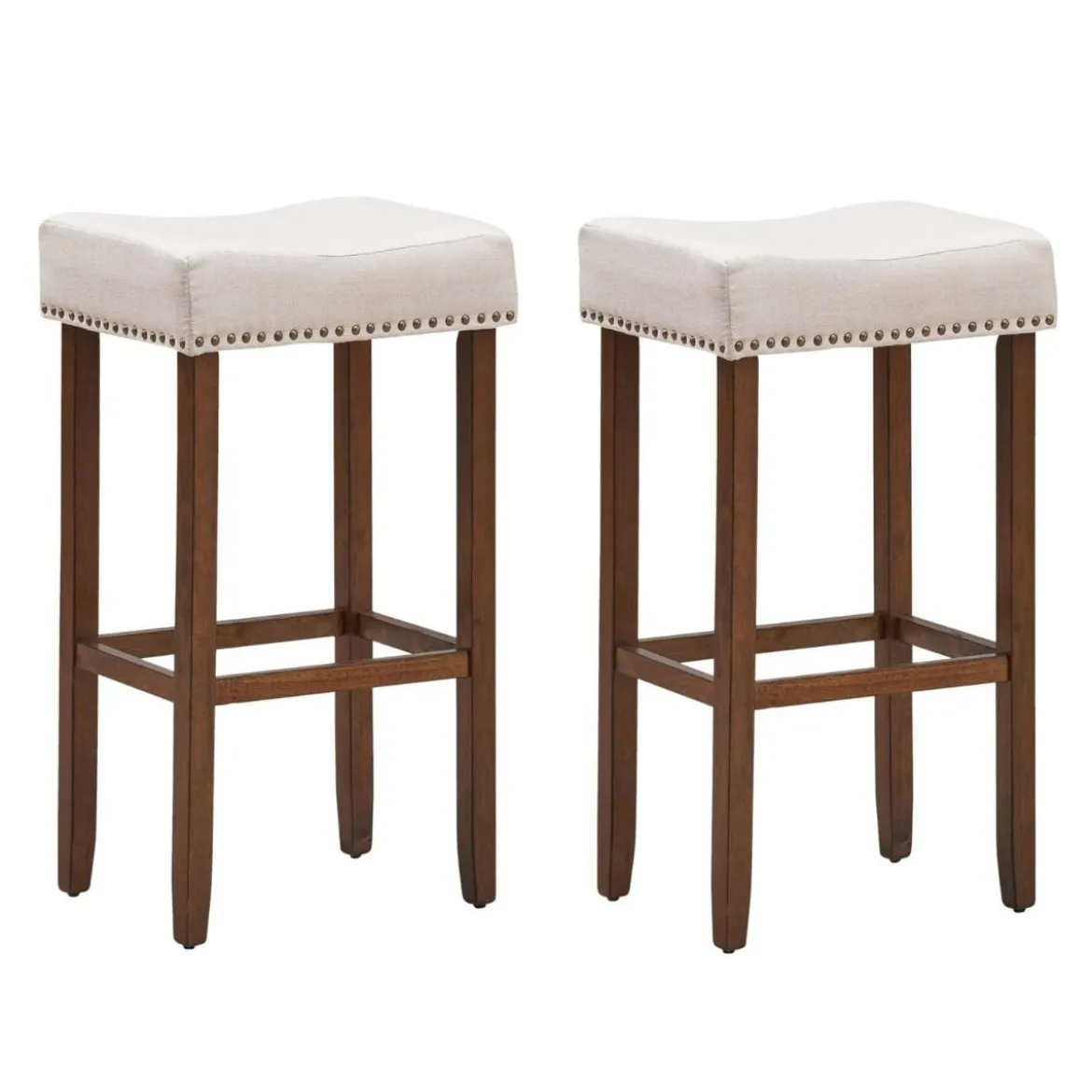 2er Set Barhocker gepolstertes Kissen & Beine aus Kautschukholz 43 x 33 x 74 cm Beige