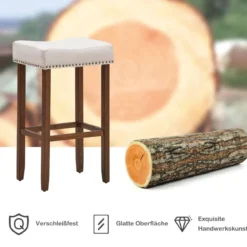 2er Set Barhocker gepolstertes Kissen & Beine aus Kautschukholz 43 x 33 x 74 cm Beige