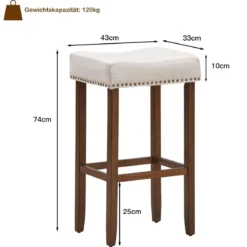 2er Set Barhocker gepolstertes Kissen & Beine aus Kautschukholz 43 x 33 x 74 cm Beige
