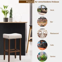 2er Set Barhocker gepolstertes Kissen & Beine aus Kautschukholz 43 x 33 x 74 cm Beige