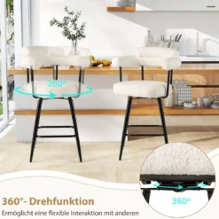 2er Set Barhocker Gepolsterter Thekenhocker 360° Drehbarer Sitzhocker Bistrohocker Weiß