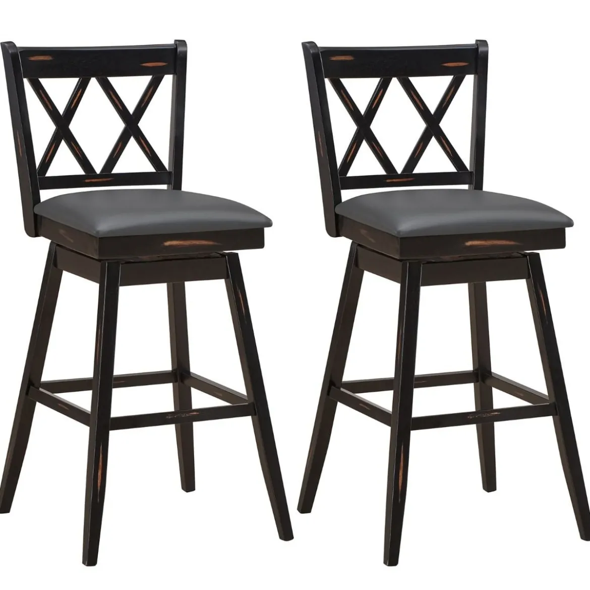 2er Set Barhocker Holz Barstuhl mit drehbarem Sitz Bistrohocker mit Fußstütze Schwarz