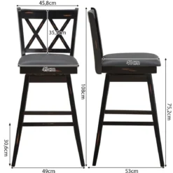 2er Set Barhocker Holz Barstuhl mit drehbarem Sitz Bistrohocker mit Fußstütze Schwarz