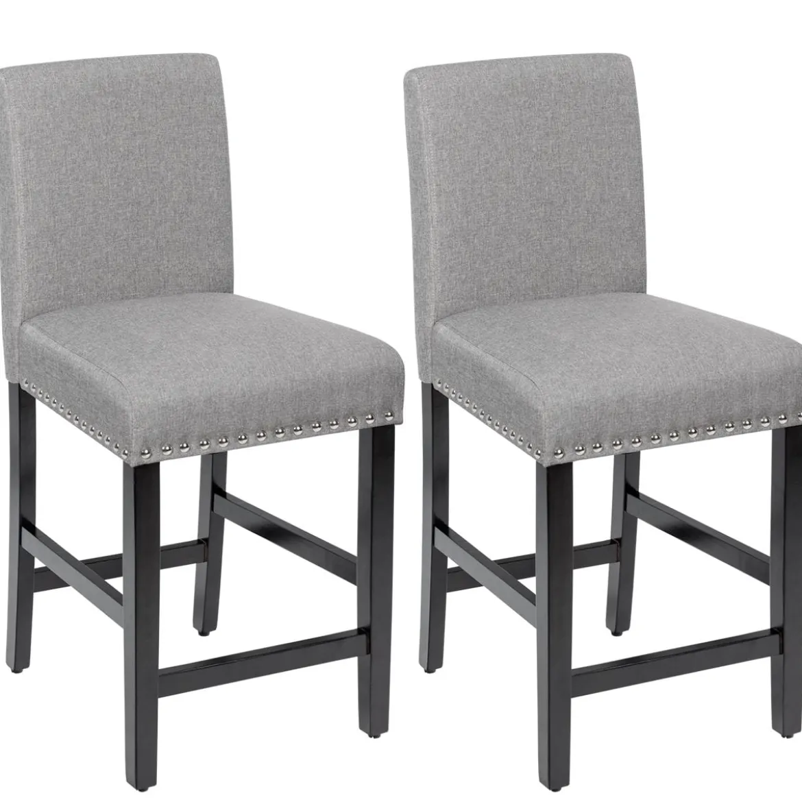 2er Set Barhocker mit Beinen aus Gummiholz & Atmungsaktivem Leinengewebe Barstühle Grau