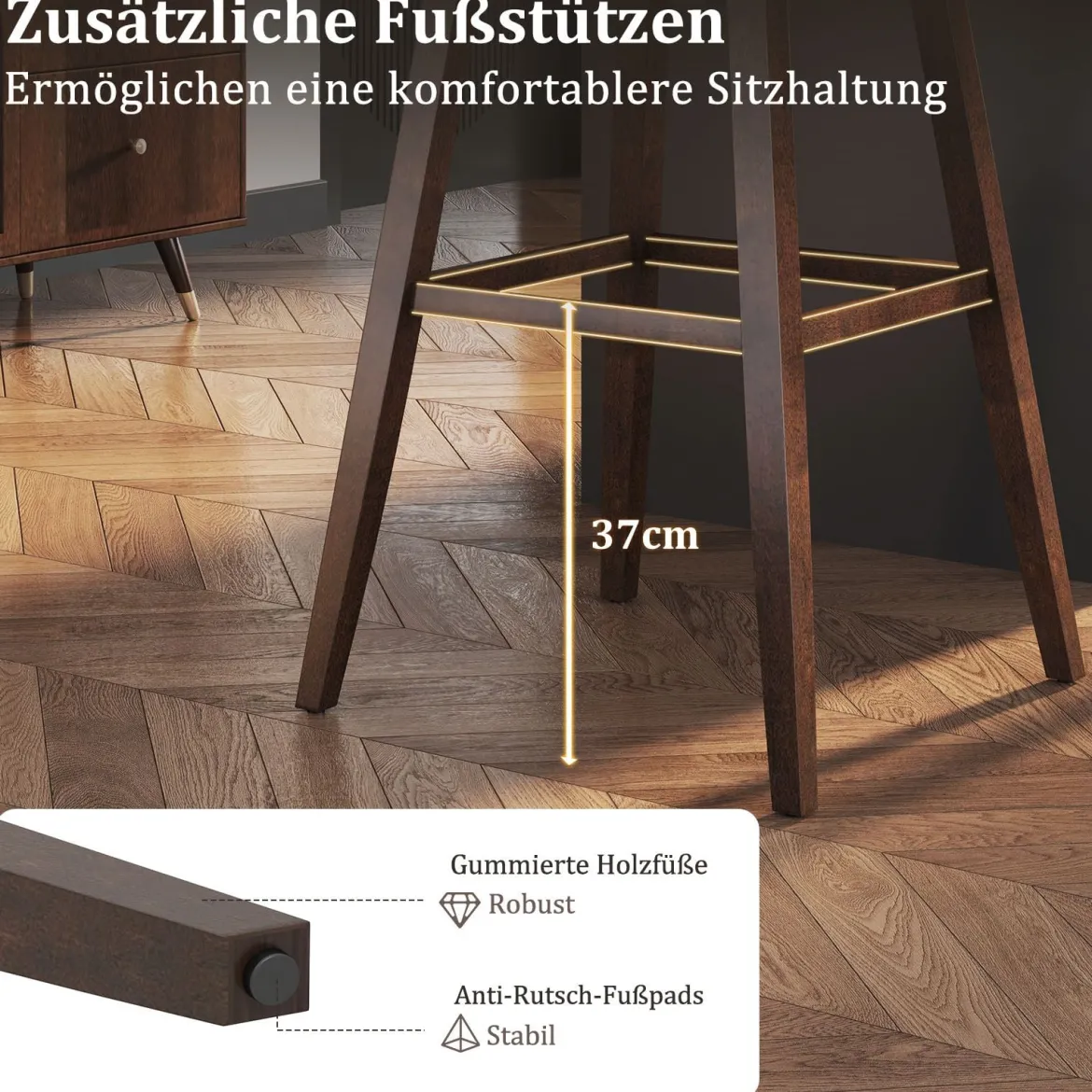 2er Set Barhocker mit Fußstütze 360° Drehbarer Thekenhocker Gepolsterter Bistrohocker
