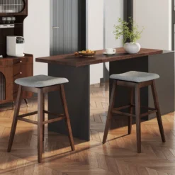 2er Set Barhocker mit Fußstütze 360° Drehbarer Thekenhocker Gepolsterter Bistrohocker