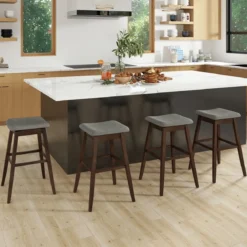 2er Set Barhocker mit Fußstütze 360° Drehbarer Thekenhocker Gepolsterter Bistrohocker