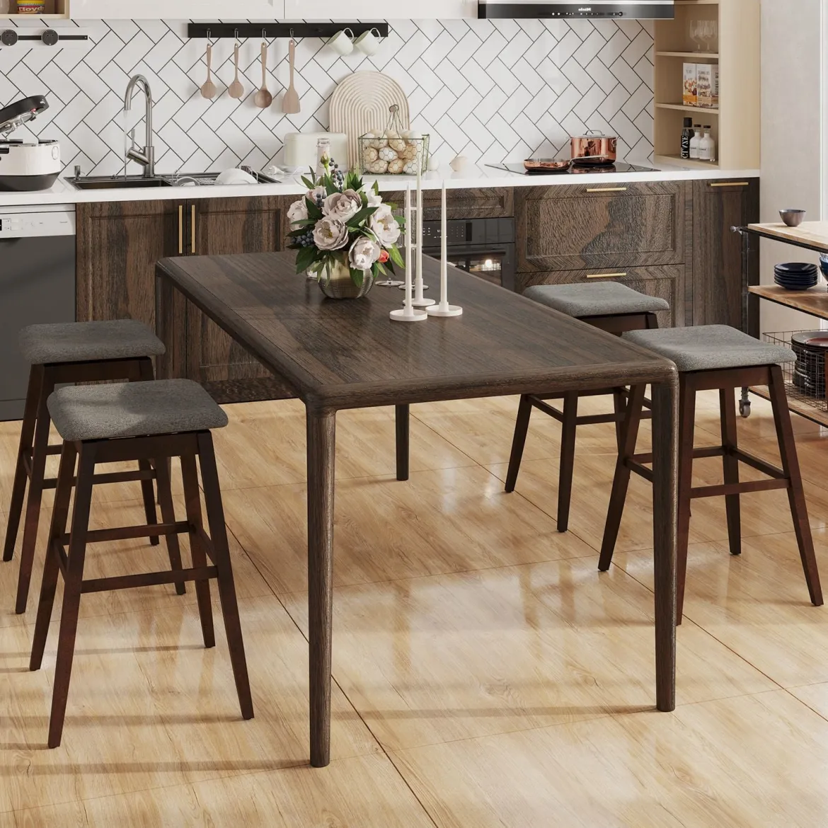 2er Set Barhocker mit Fußstütze 360° Drehbarer Thekenhocker Gepolsterter Bistrohocker