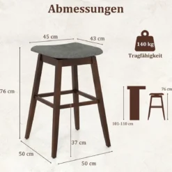 2er Set Barhocker mit Fußstütze 360° Drehbarer Thekenhocker Gepolsterter Bistrohocker