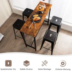 4er Set Barhocker mit Fußstütze Sitzhöhe 76cm bis 150kg Belastbar Stapelbare Tresenhocker Schwarz