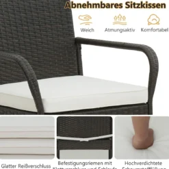 2er Set Barhocker mit Kissen & Fußstütze Rattan-Barstühle 180 kg Max. Belastbarkeit