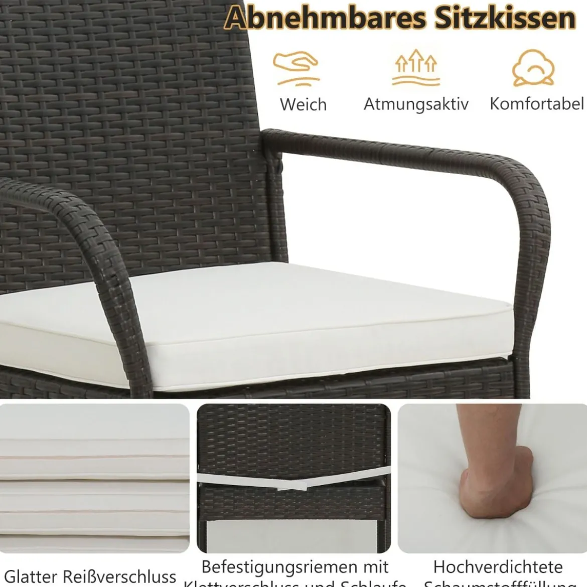 4er Set Barhocker mit Kissen & Fußstütze Rattan-Barstühle 180 kg Max. Belastbarkeit