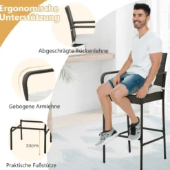 4er Set Barhocker mit Kissen & Fußstütze Rattan-Barstühle 180 kg Max. Belastbarkeit