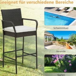 4er Set Barhocker mit Kissen & Fußstütze Rattan-Barstühle 180 kg Max. Belastbarkeit