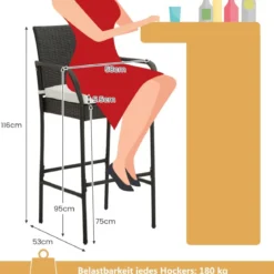 4er Set Barhocker mit Kissen & Fußstütze Rattan-Barstühle 180 kg Max. Belastbarkeit