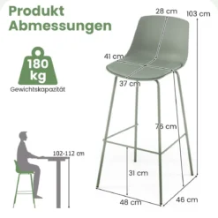 4er Set Barhocker mit Kunstleder Gepolsterter Sitzflächen & Rückenlehne Barstuhl Bistrohocker