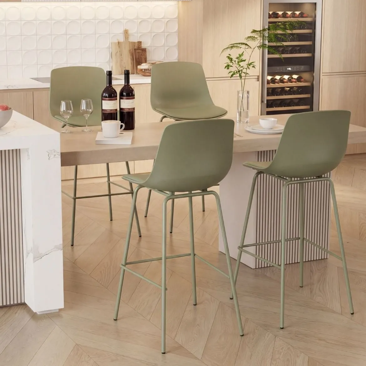 4er Set Barhocker mit Kunstleder Gepolsterter Sitzflächen & Rückenlehne Barstuhl Bistrohocker