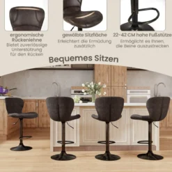 2er Set Barhocker mit Rückenlehne & Fußstütze Barstühle Tresenhocker Küchenhocker Braun