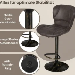 2er Set Barhocker mit Rückenlehne & Fußstütze Barstühle Tresenhocker Küchenhocker Braun