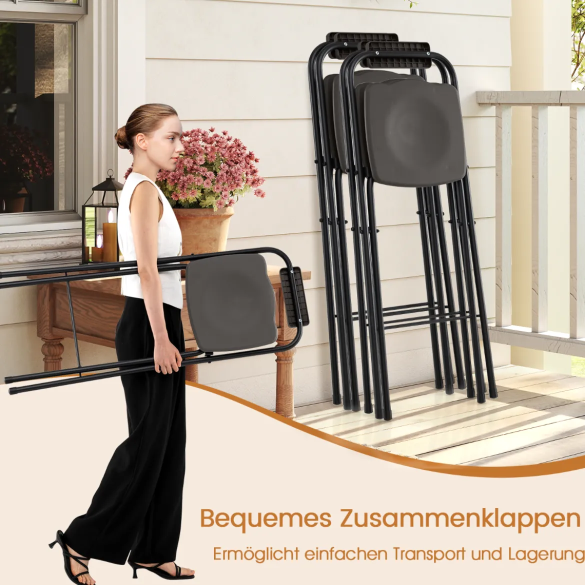 2er Set Barhocker mit Rückenlehne Klappbare Barstühle bis zu 150 kg Belastbar Grau