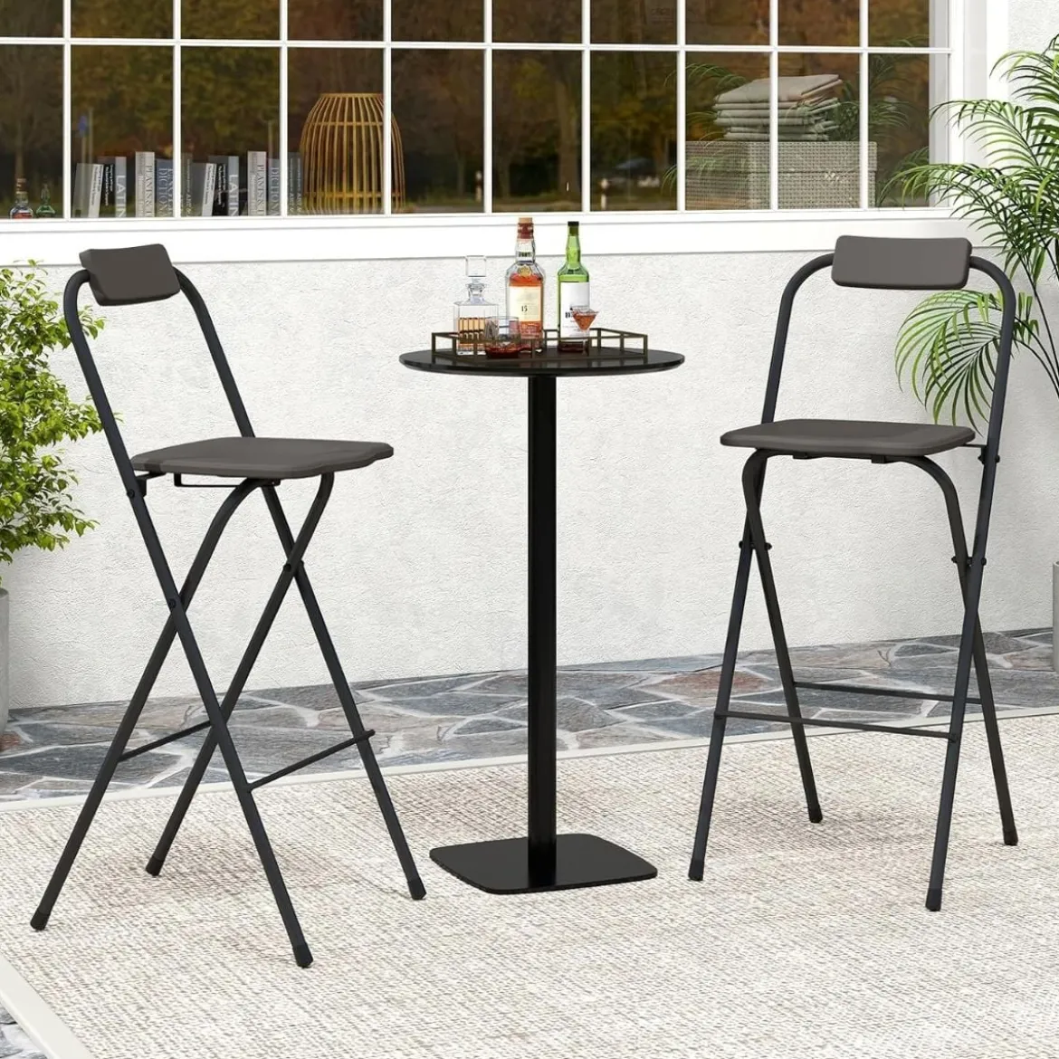 2er Set Barhocker mit Rückenlehne Klappbare Barstühle bis zu 150 kg Belastbar Grau