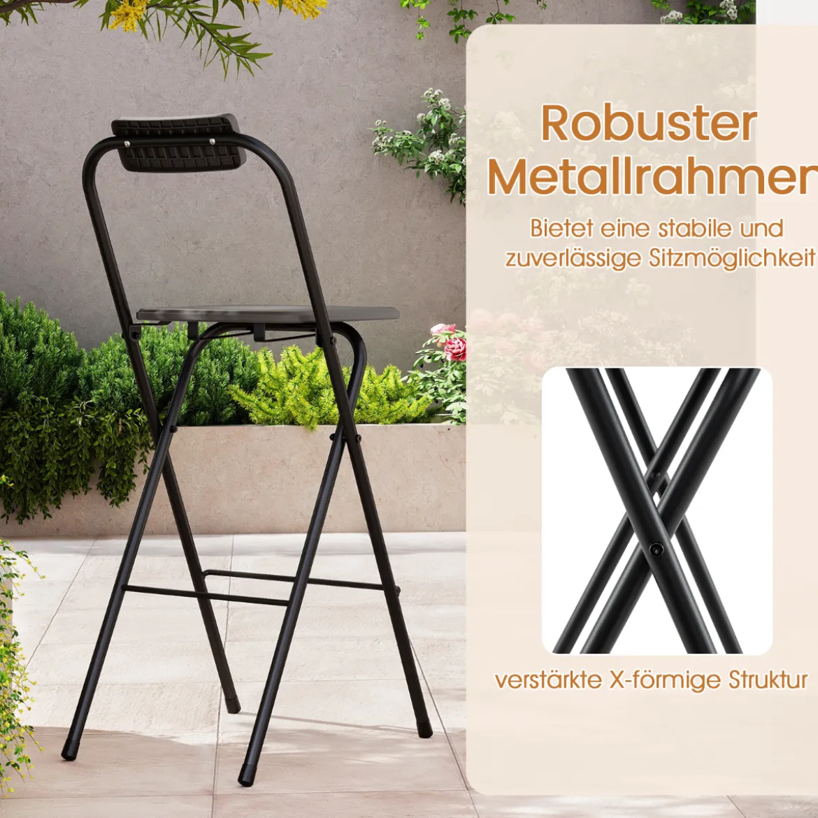 2er Set Barhocker mit Rückenlehne Klappbare Barstühle bis zu 150 kg Belastbar Grau