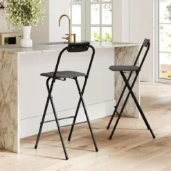 2er Set Barhocker mit Rückenlehne Klappbare Barstühle bis zu 150 kg Belastbar Grau
