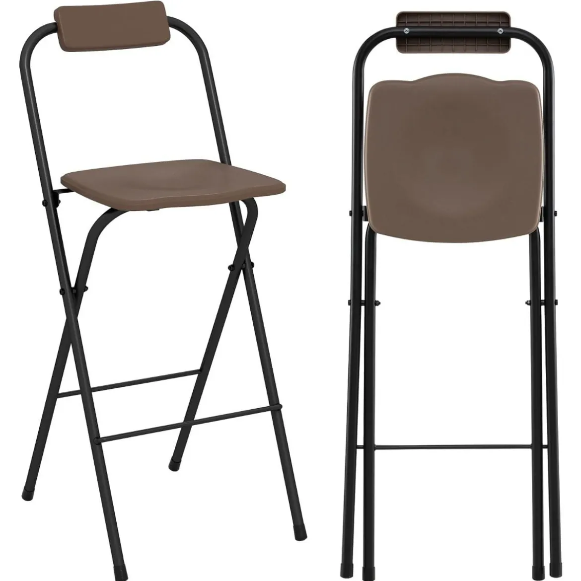 2er Set Barhocker mit Rückenlehne & Fußstütze Klappbare Barstühle bis zu 150 kg Belastbar Braun