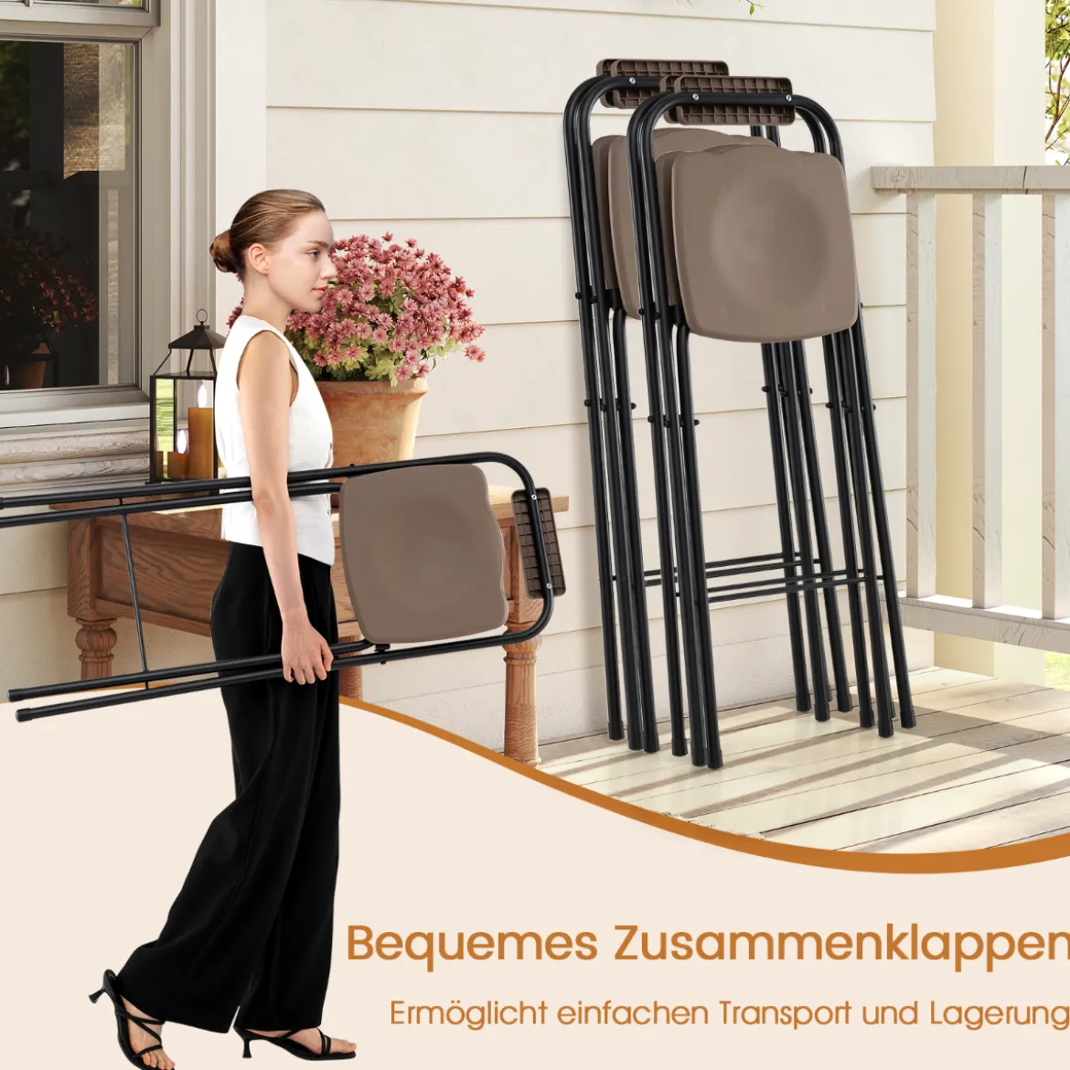 2er Set Barhocker mit Rückenlehne & Fußstütze Klappbare Barstühle bis zu 150 kg Belastbar Braun