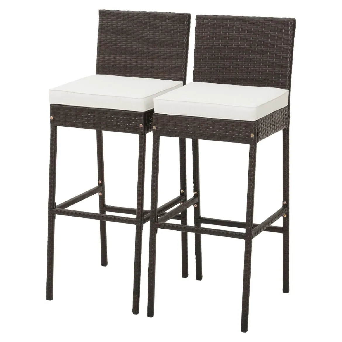 2er Set Barhocker mit Sitzpolsterung & Fußstütze Rattan Barstuhl bis 180 kg belastbar
