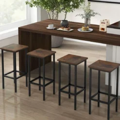 4er Set Barhocker mit Stahlgestell & Fußstütze & Industrie-Design Barstuhl Küchenstühle