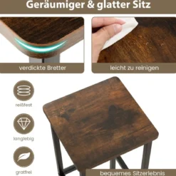 4er Set Barhocker mit Stahlgestell & Fußstütze & Industrie-Design Barstuhl Küchenstühle
