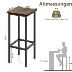 4er Set Barhocker mit Stahlgestell & Fußstütze & Industrie-Design Barstuhl Küchenstühle
