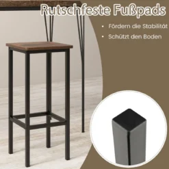 4er Set Barhocker mit Stahlgestell & Fußstütze & Industrie-Design Barstuhl Küchenstühle