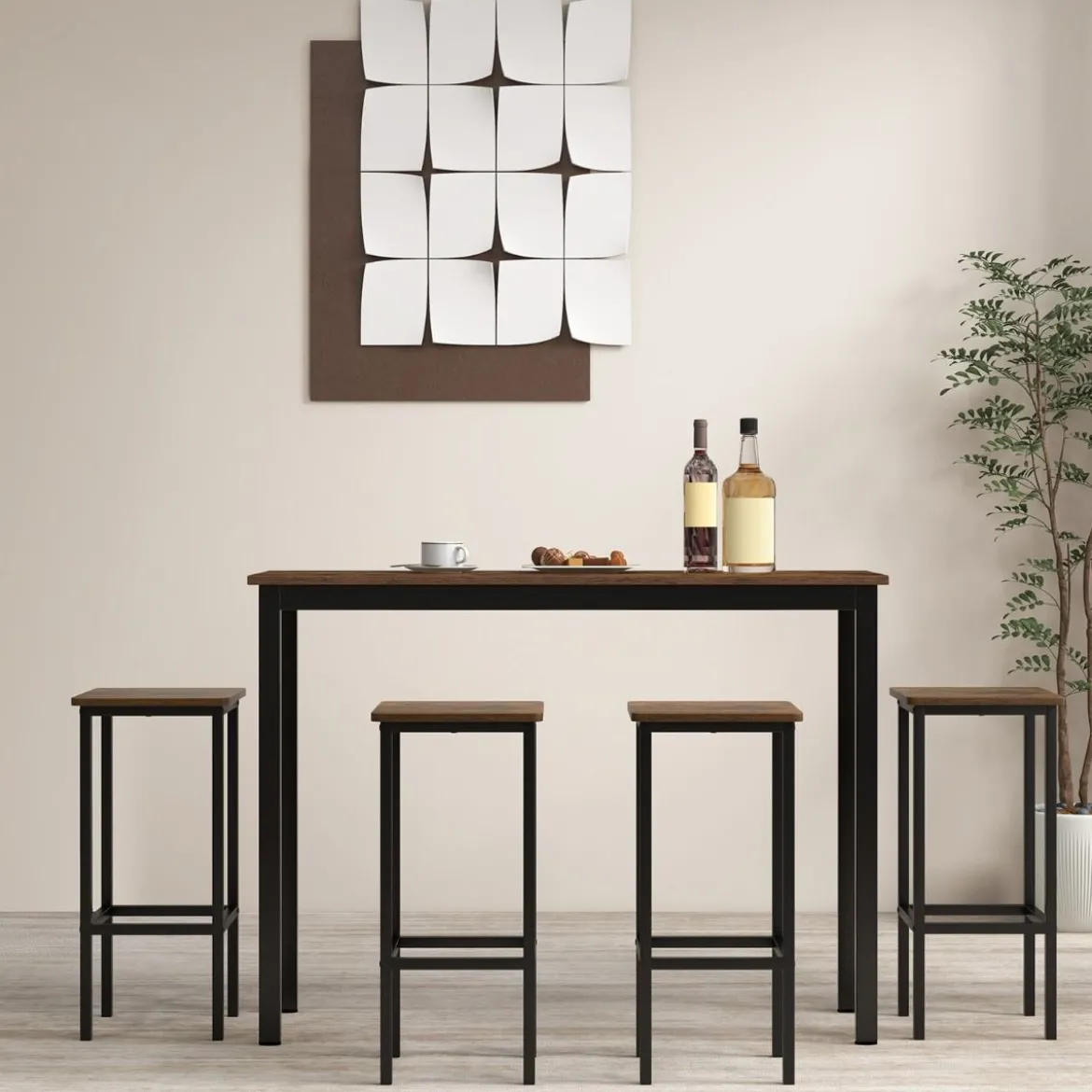 4er Set Barhocker mit Stahlgestell & Fußstütze & Industrie-Design Barstuhl Küchenstühle