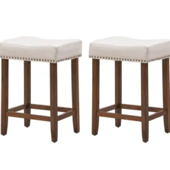 2er Set Barhocker Thekenhocker gepolsterter Barstuhl mit Holzbeine 43 x 33 x 61 cm Beige