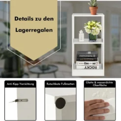 2er Set Bücherregal aus Holz mit 2 Ebenen & Kippschutz 38 x 33 x 72,5 cm Weiß