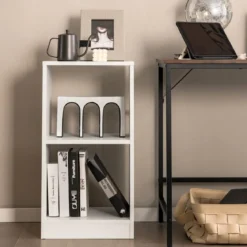 2er Set Bücherregal aus Holz mit 2 Ebenen & Kippschutz 38 x 33 x 72,5 cm Weiß