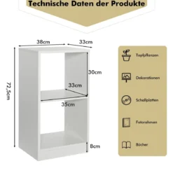 2er Set Bücherregal aus Holz mit 2 Ebenen & Kippschutz 38 x 33 x 72,5 cm Weiß