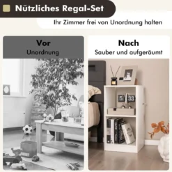 2er Set Bücherregal aus Holz mit 2 Ebenen & Kippschutz 38 x 33 x 72,5 cm Weiß