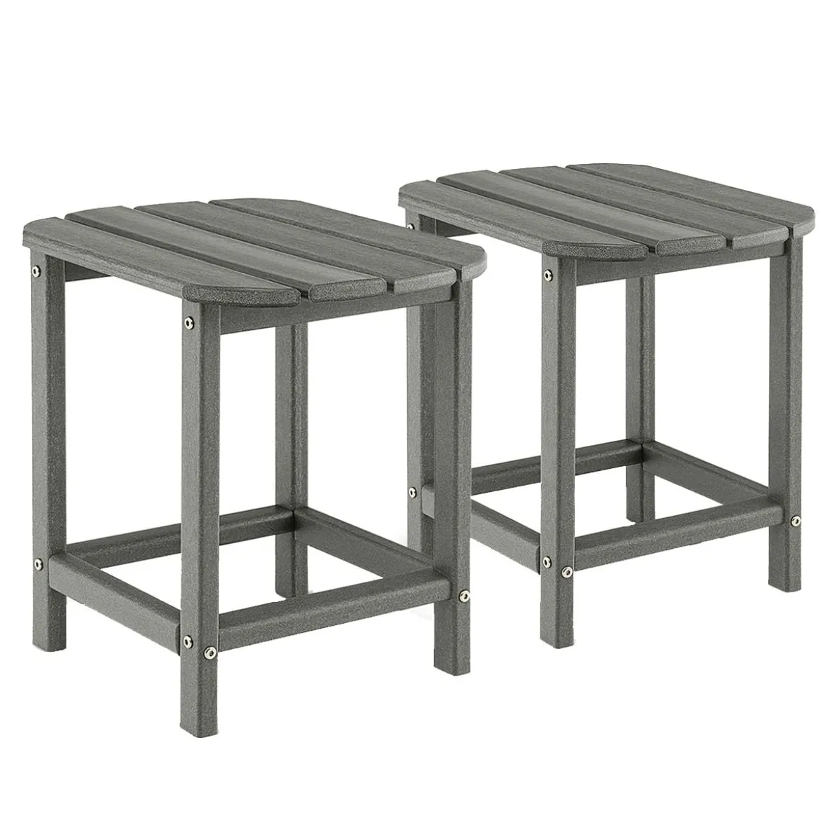 2er Set Beistelltisch aus HDPE Wetterfester Adirondack Gartentisch Kleiner Kaffeetisch Grau
