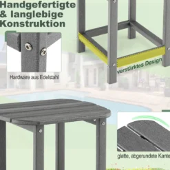 2er Set Beistelltisch aus HDPE Wetterfester Adirondack Gartentisch Kleiner Kaffeetisch Grau