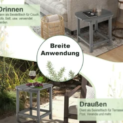 2er Set Beistelltisch aus HDPE Wetterfester Adirondack Gartentisch Kleiner Kaffeetisch Grau