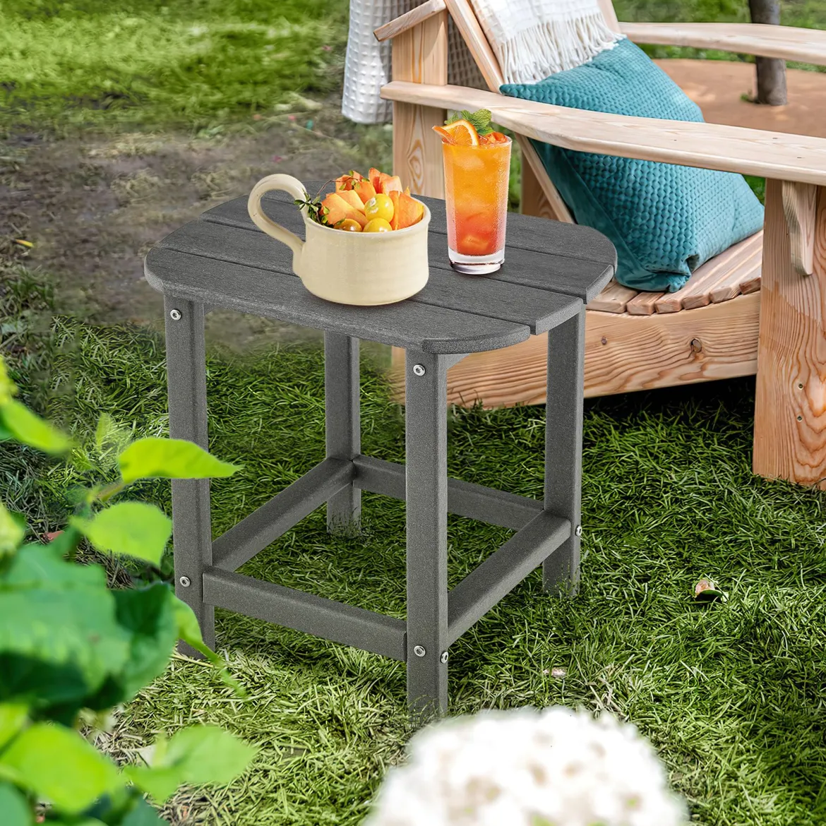 2er Set Beistelltisch aus HDPE Wetterfester Adirondack Gartentisch Kleiner Kaffeetisch Grau