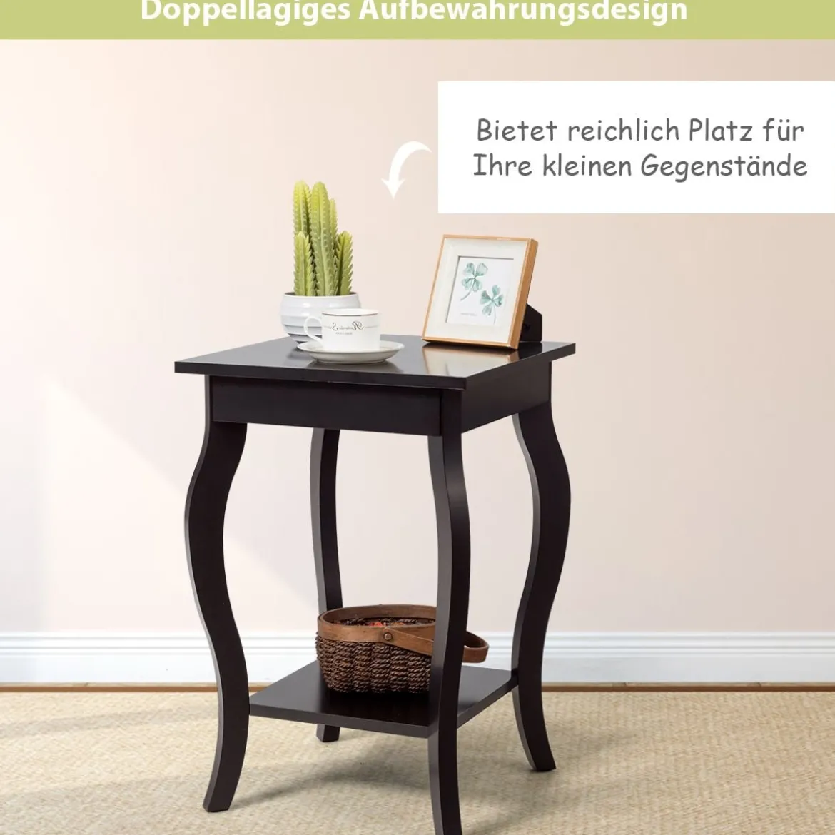 1/2er Set Beistelltisch aus Holz mit Ablage 2 Ebene Nachttisch Sofatisch 40 x 40 x 60 cm