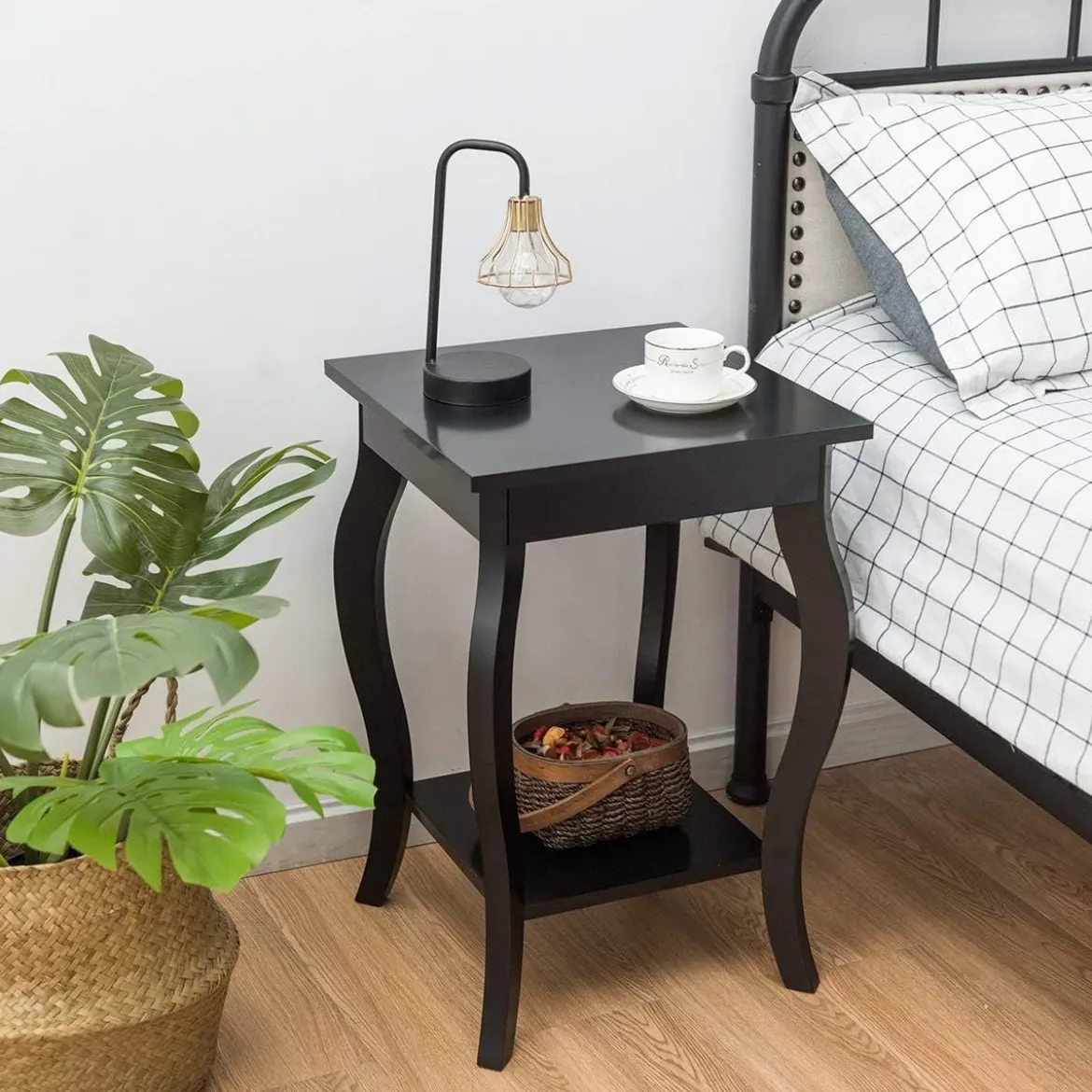 1/2er Set Beistelltisch aus Holz mit Ablage 2 Ebene Nachttisch Sofatisch 40 x 40 x 60 cm